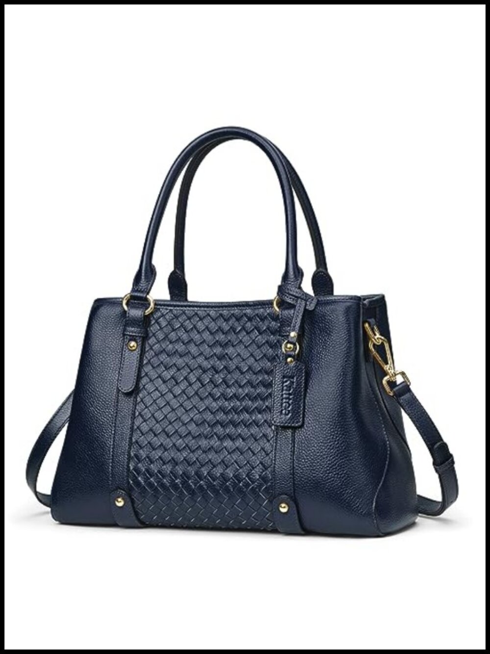 Genuine Leather Satchel Top Handle Crossbody Handbag Woven Design